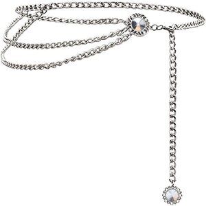 Women's Crystal Silver Multi-layer Metal Waist Chain Dress Belts Metal Belt